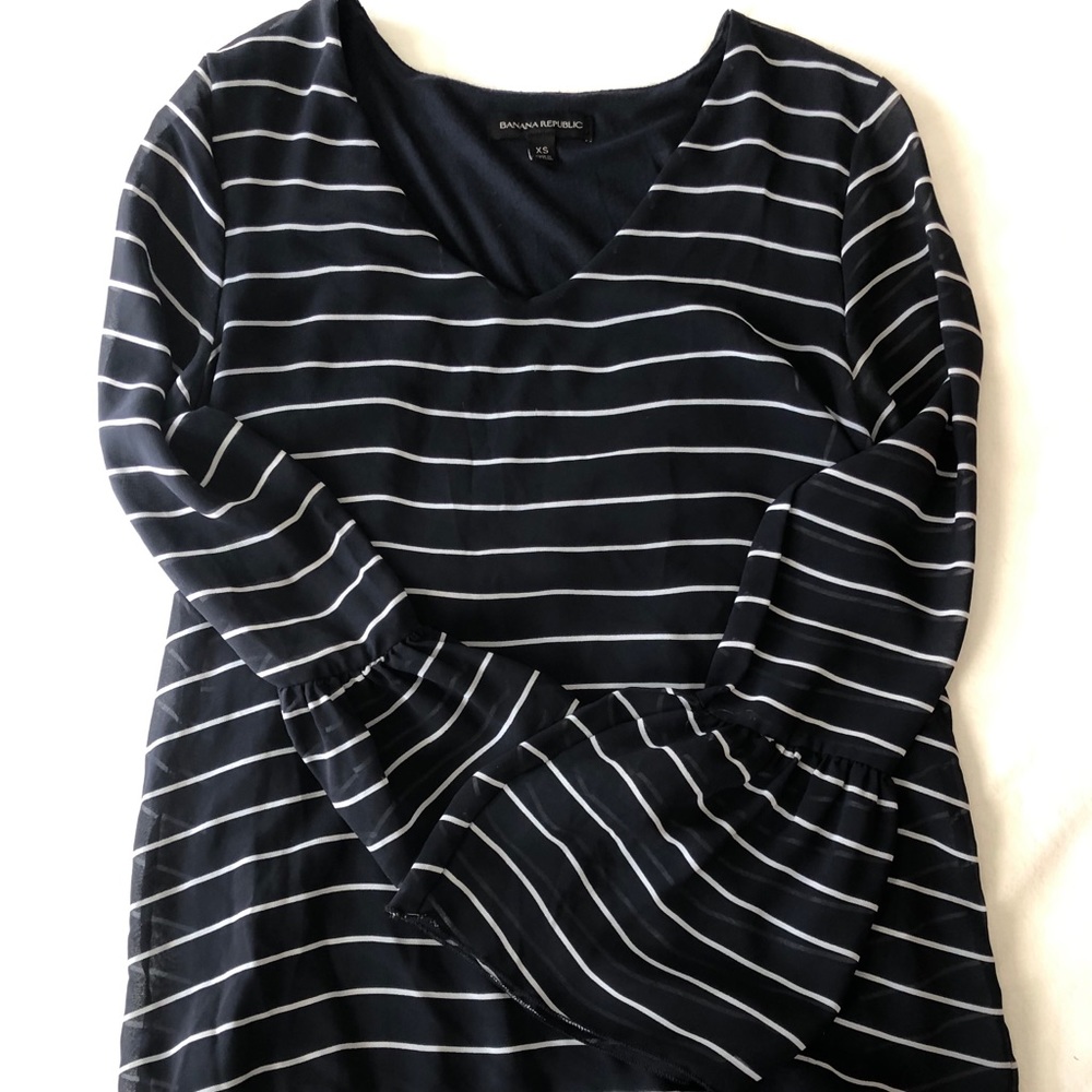 Navy Blouse with peplum sleeves